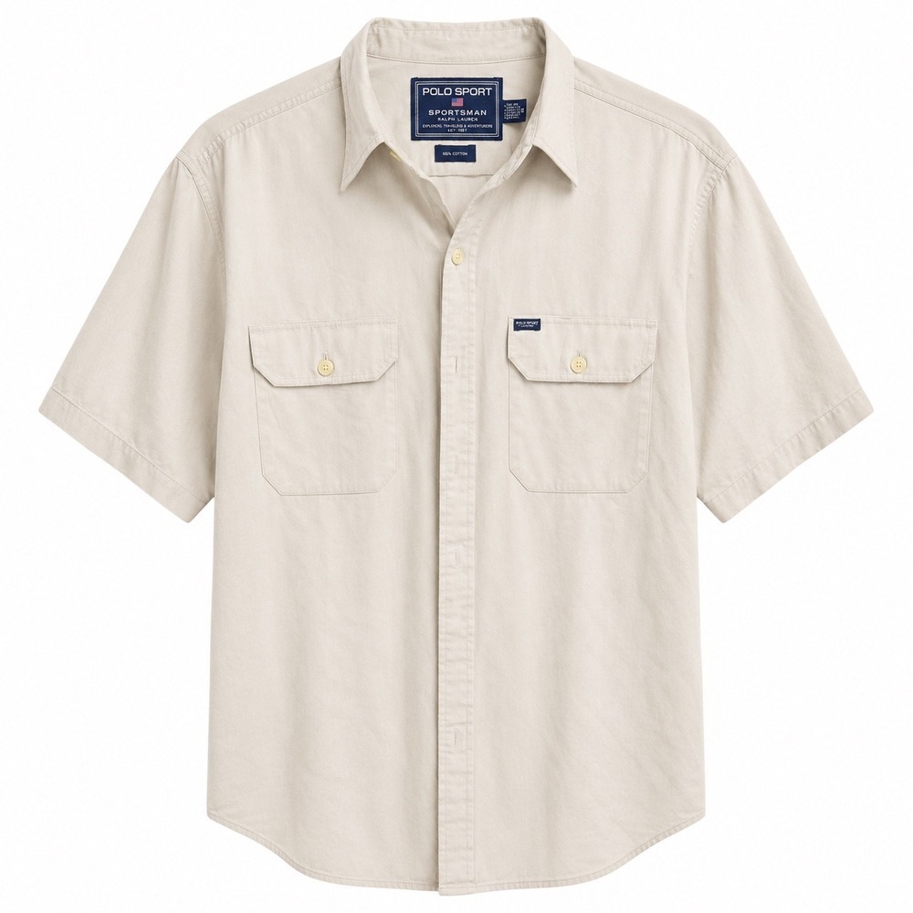 Polo Sport Ralph Lauren Shirt Mens XLarge Beige Sportsman Button Up Cotton VNTG